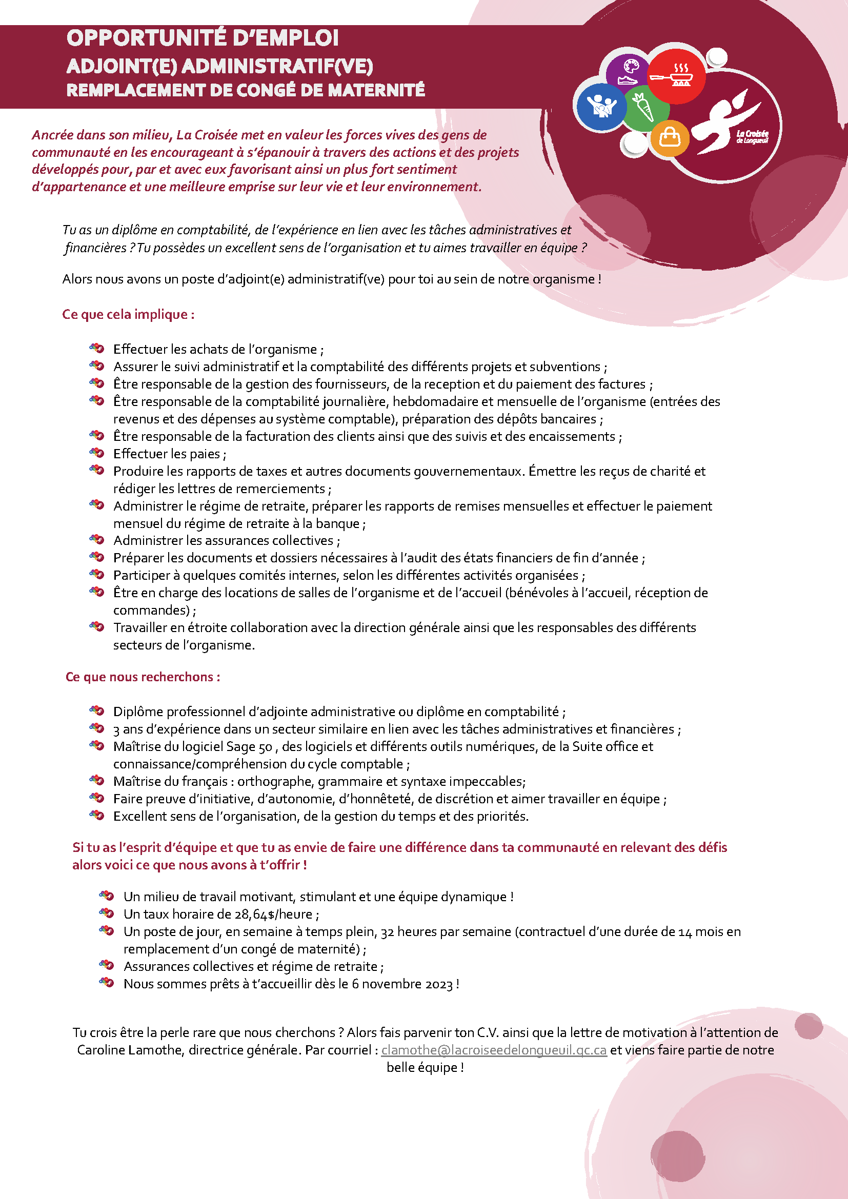Adjointe administrative-remplacement maternité