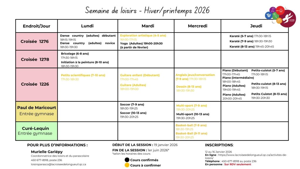 Semaine de loisirs - Hiver/Printemps 2026